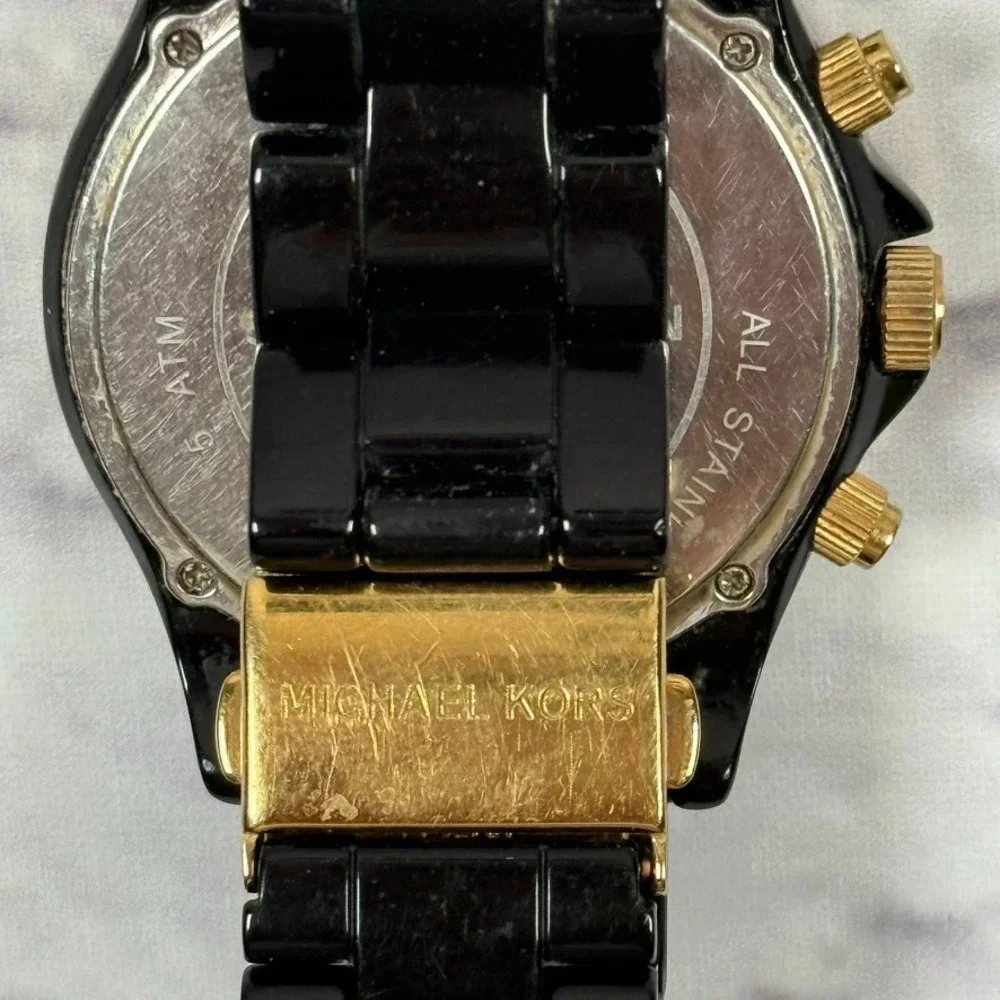 Michael Kors Women's MK5301 Black Acetate Gold Tone Pave' Bracelet Watch‎